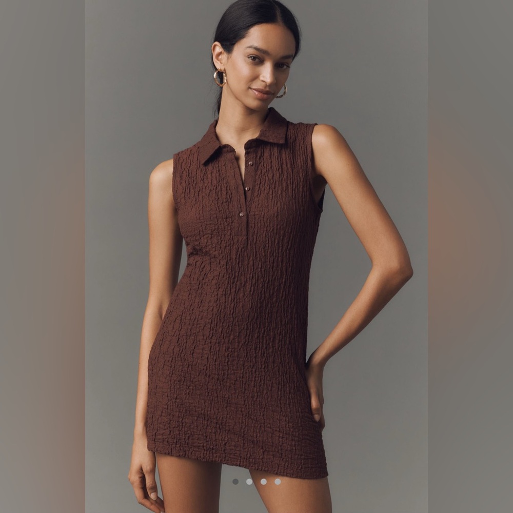 NWT Anthropologie Brown Sleeveless Textured Mini Shirt Dress Size Small